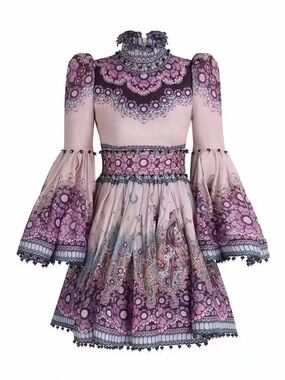 Zimmermann Pink Purple Floral Lace-Trim Mini Dress AU 2